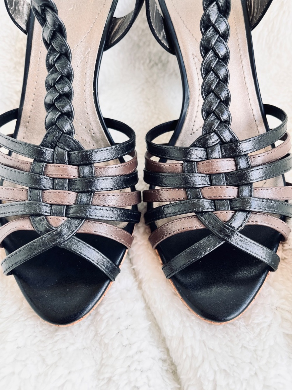 Tahari Braided T-Strap Strappy Heels Sandals Black Brown Women's Size 6M - Picture 4 of 12